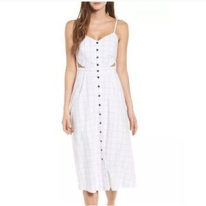Madewell Cotton Windowpane Plaid White Midi Dress